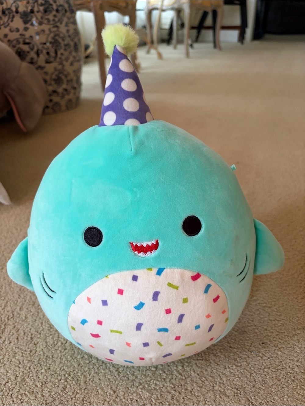 Squishmallows Teal Narwhal with Purple Polka Dot Hats